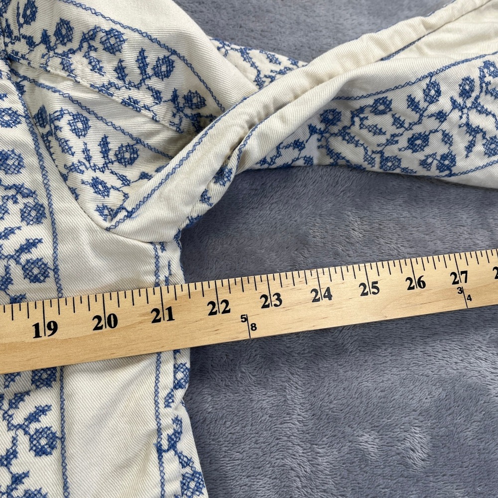 LOFT Embroidered Floral Utility Jacket Womens Medium Cream Blue Cotton Excellent - Picture 8 of 11
